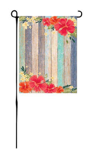 Hibiscus Border on Blue Wood