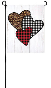 Leopard & Plaid Hearts Garden Flag